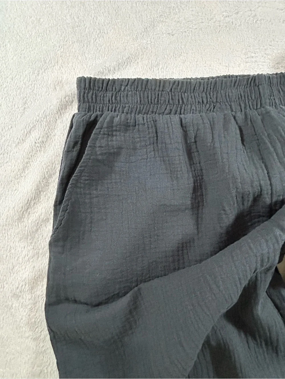 Hurley Women's Pants Wide Leg Gauze Cotton Black Large Elastic Waist Resortwear